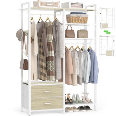 Aheaplus Garment Rack Heavy Duty Clothes Rack Free Standing Closet Organizer with Shelves and 2 hanging Rods