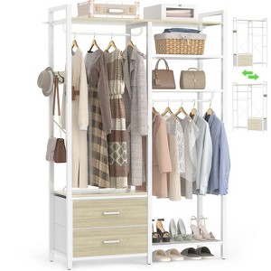 Aheaplus Garment Rack Heavy Duty Clothes Rack Free Standing Closet Organizer with Shelves and 2 hanging Rods - 1 of 4