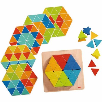 HABA Arranging Game Magical Pyramids - 36 Triangular Wooden Tiles with Templates