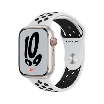 Apple Watch Nike Series 7 GPS + Cellular, 41mm Starlight Aluminum Case with Pure Platinum/Black Nike Sport Band