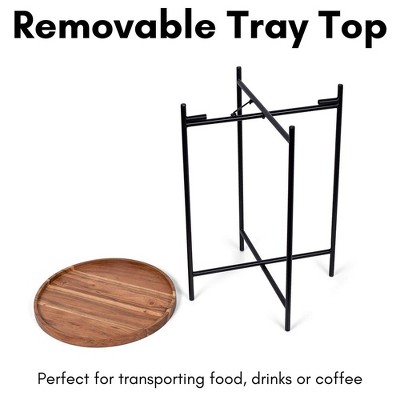 Natural Acacia Folding Side Table with Removable Tray