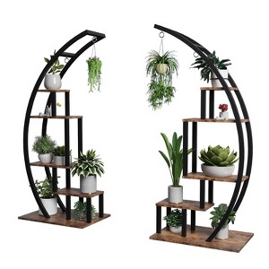 5 Tier Plant Stand, Half Moon Plant Shelf Ladder Flower Pot Stand Rack,Curved Flower Display Holder with Hanging,for Home Patio Lawn Garden Balcony - 1 of 4