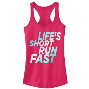 Juniors Womens CHIN UP Life's Short Run Fast Racerback Tank Top - 1 of 3