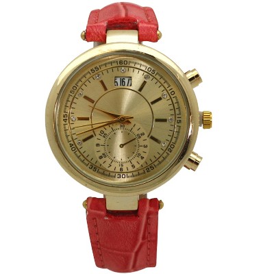 OLIVIA PRATT MULTICOLORED GOLD FACE LEATHER STRAP WATCH