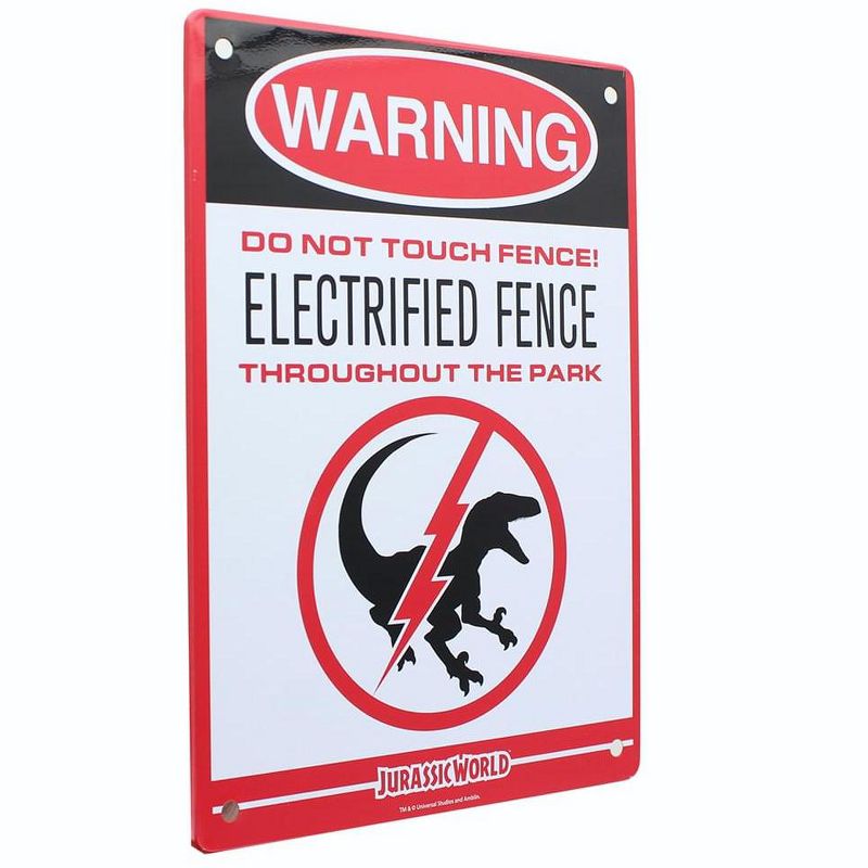 Loot Crate Jurassic World Electrified Raptor Fence 8"x6" Tin Sign, 2 of 4