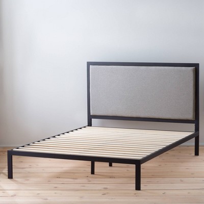 Brookside Mara Metal Platform Bed Frame with Upholstered Headboard - Stone - Full