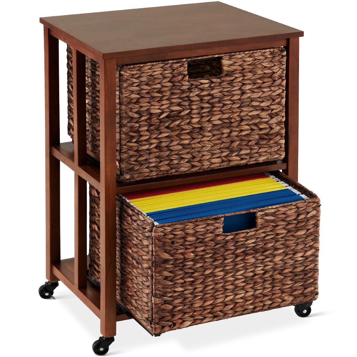 Best Choice Products Vertical Rolling File Cabinet for Home, Office w/ Rubberwood Frame, Locking Caster Wheels - Natural