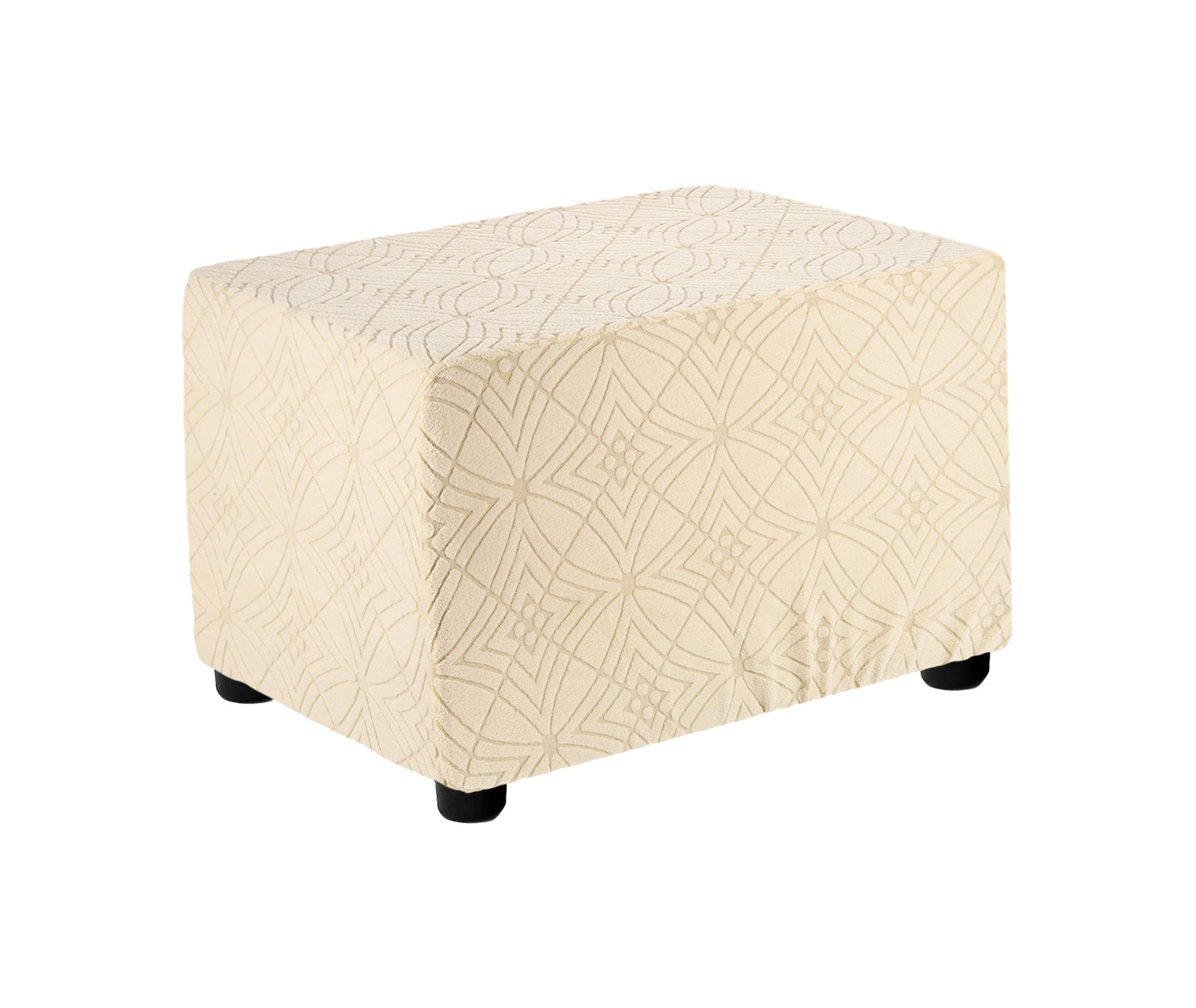Unique Bargains Textured Jacquard Stretch Footstool Slipcover Protector for Living Room Bedroom 60-75cm/24-30inch Beige