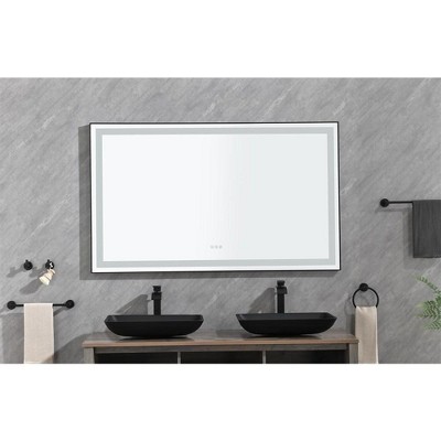 60 x 36 Inch Lighted Bathroom Wall Mounted Mirror with 3 High -Fog Control for Up Dressing Bathroom White