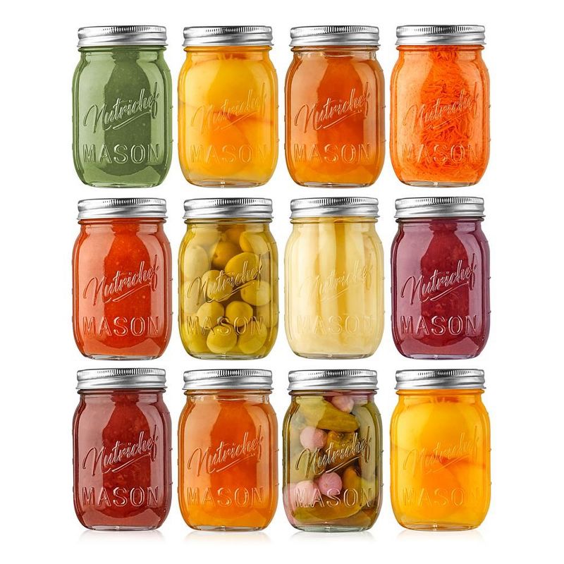 NutriChef 12 Pcs. Glass Mason Jars with Regular Lids and Bands, DIY Magnetic Spice Jars, Ideal for Meal Prep, Jam, Honey, Wedding Favors, and more, 2 of 8