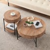 Round Coffee Table with Drawers Farmhouse Coffee Table with Storage Wood Accent Center Table Natural Coffee Table for Living Room - 4 of 4