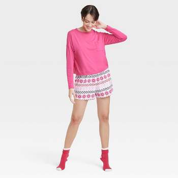 Women's Beautifully Soft Short Sleeve Notch Collar Top And Pants Pajama Set  - Stars Above™ Rose Pink L : Target