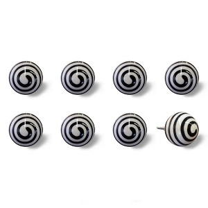 HomeRoots Set of Eight Black And White Ceramic And Metal Drawer Pull Knobs - 1 of 4