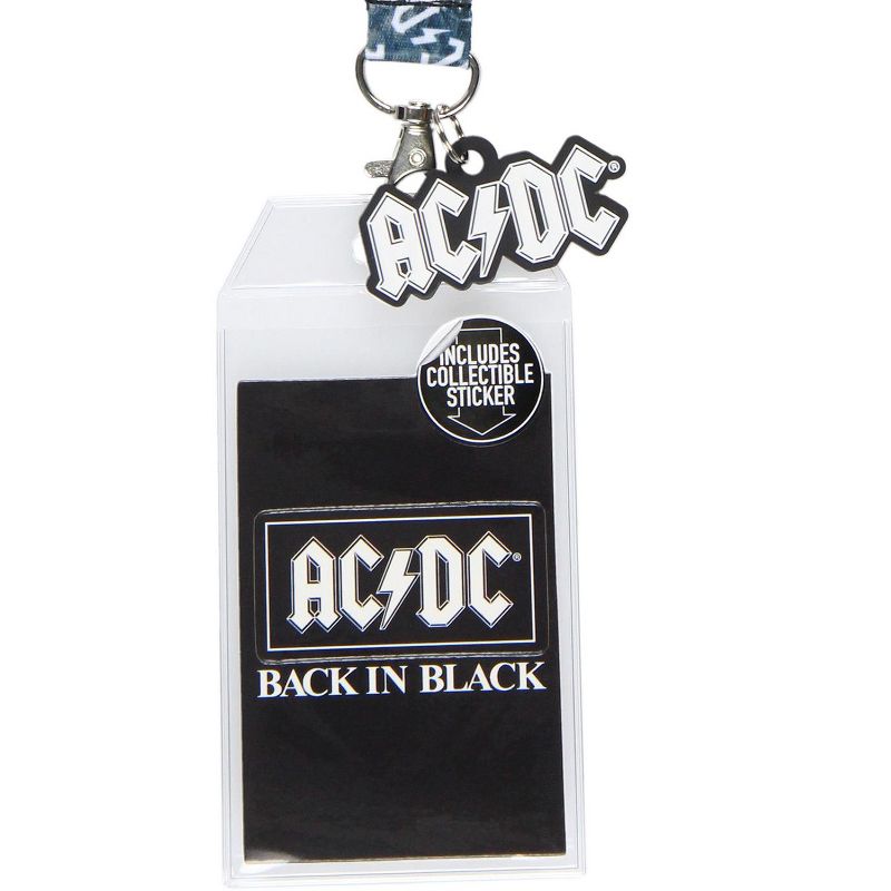 AC/DC Back In Black Reversible ID Lanyard Badge Holder With Rubber Logo Charm Black, 3 of 7