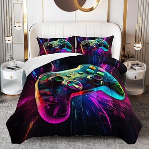 Gaming Home Comforter Set,Game controller pattern,for kids who love gaming. Machine washable,containing 1 Comforter + 2 pillowcases - 1 of 4