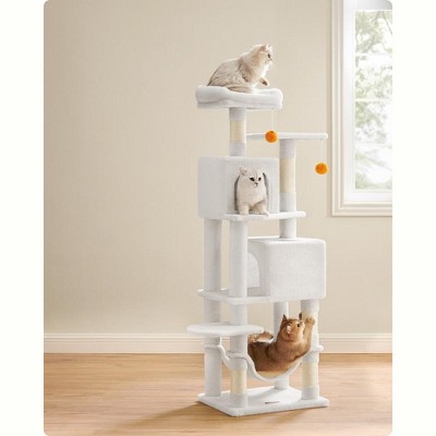 Feandrea 61" White Plush Multi-Level Cat Tree with Sisal Posts
