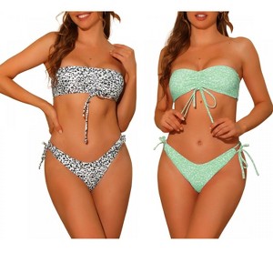 Elerevyo Women's Halter Floral Print Bandeau Tie Side Triangle Bottoms Swimwear Bathing Suits 2 Sets - 1 of 4