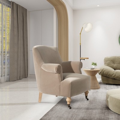 Mink Beige Velvet Armchair with Wood Legs