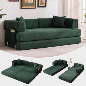 78.7" Corduroy Convertible Couch - Folding sofa bed with 2 pillows, no assembly required. Perfect for living room, bedroom & dorm. - 1 of 4