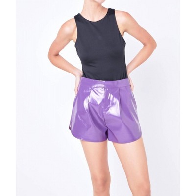 Women's High-waisted Faux Leather Shorts - Grey Lab