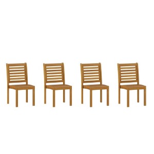 Amazonia Gruta 4pc Teak Finish Wood 100% FSC Patio Dining Side Chair Set - 1 of 4
