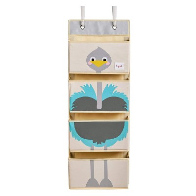 3 Sprouts Children's Nursery Room Over-the-Door Wall Hanging Basket Storage Organizer for Kid's Toys, Diapers, Clothes, and More, Friendly Ostrich