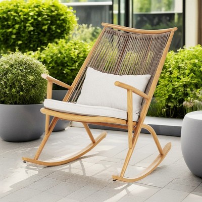 Christopher Knight Home Glencoe Outdoor Iron Rocking Chair with PE Rattan Backrest and Cushion