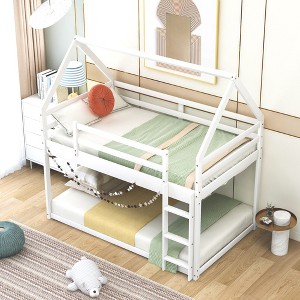 NicBex Twin Size/Twin over Twin/Twin over Ful Bunk Bed with House Shape Roof and Ladder,Loft Bed with Fence for Bedroom,White/Gray - 1 of 4