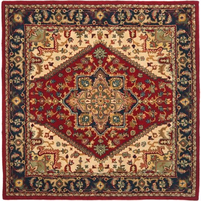 Elegant Heritage Square Red Wool 6' Tufted Area Rug