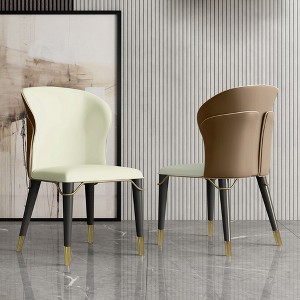 POVISON Modern Luxury Leather Dining Chairs Set of 2, Wingback Accent Chairs, Warm Beige & Brown - 1 of 4