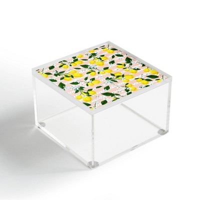 Marta Barragan Camarasa Pattern of Flowery Lemons 4" x 4" Acrylic Box - Deny Designs