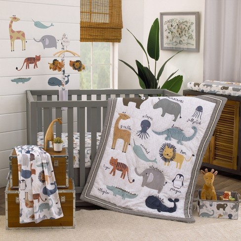 Nojo Zoo Animals White And Gray 4 Pc Crib Bedding Set Target