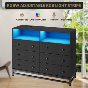 6 Drawer Dresser,, Modern Storage Organizer  47.24'' Wide Chest of Drawer with Charging Station and LED Lights for Bedroom, Living Room, Entryway - 1 of 4