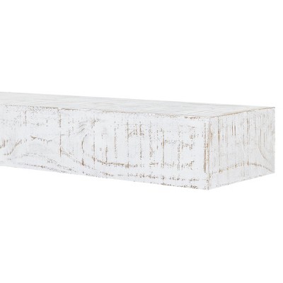 Hatteras Whitewash Pine Wood Floating Fireplace Mantel Shelf - 48 Inch