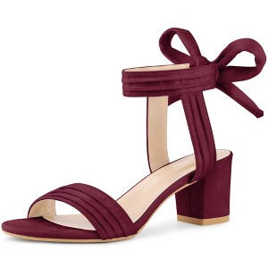 Perphy Women's Ankle Tie Pleated Lace Up Chunky Heels Sandals - 1 of 3
