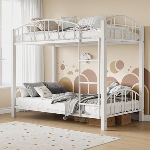 Metal Bunk Bed Twin Over Twin, Heavy Duty Bunkbeds Frame with Arched Guardrail and Safety Ladder, Sturdy Steel Bed for Kids Boys Girls, Black - 1 of 4