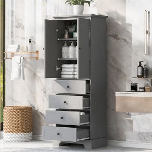 68'' Tall Bathroom Storage Cabinet,Wooden Freestanding Storage Cabinet with 4 Drawers, Narrow Floor Cabinet Organizer For Bathroom Kitchen Living Room - 1 of 4