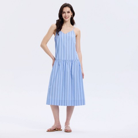 Женские платья A New Day Women's Drop Waist Woven Midi Sundress - A New Day™ Blue Striped XL