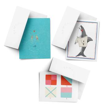 Love/Valentine's Assorted Greeting Card Pack (3ct) "Us, Sharky Love, LOVE Nautical Flags" by Ramus & Co