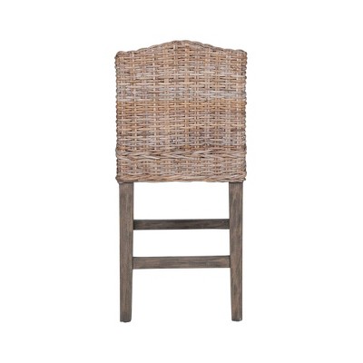 White Upholstered Rattan Counter Stool with Wooden Base