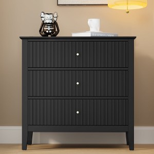 Heynemo Fluted 3 Drawer Dresser, Set of 1 with Ball Bearing Slide, Modern Nightstand Cabinet with Spacious Storage for Bedroom, Hallway, White - 1 of 4