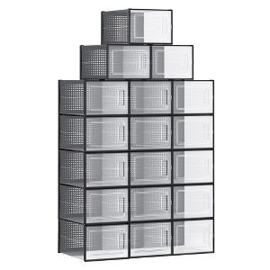 SONGMICS Shoe Boxes Pack of 18 Shoe Storage Organizers Stackable  Boxes for Close Transparent and Black - 1 of 4