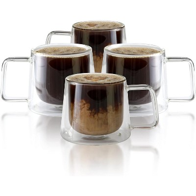 Lemonsoda Double Walled Glass Coffee Drink Mug With Handle - Set Of 4 ...