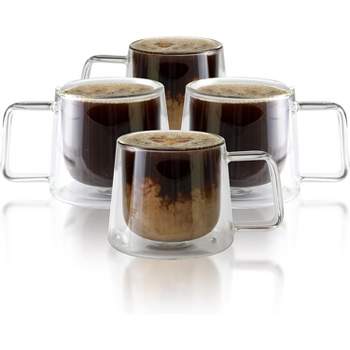 LEMONSODA Double Walled Glass Coffee Drink Mug with Handle - Set of 4 (250 mL / 8.5 fl. oz)