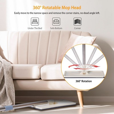 Beige Flat Mop and Self-Cleaning Bucket Set with Microfiber Pads