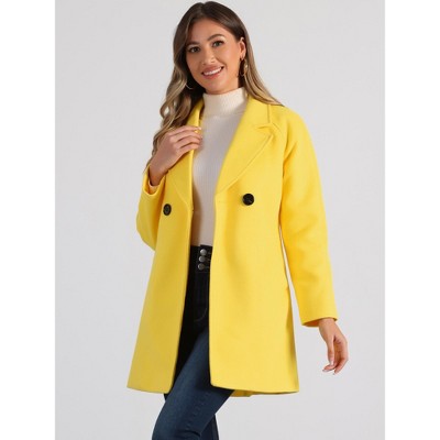 INSPIRE CHIC Women's Notched Lapel Double Breasted Raglan Sleeve Winter Coat Small Yellow — фото 2