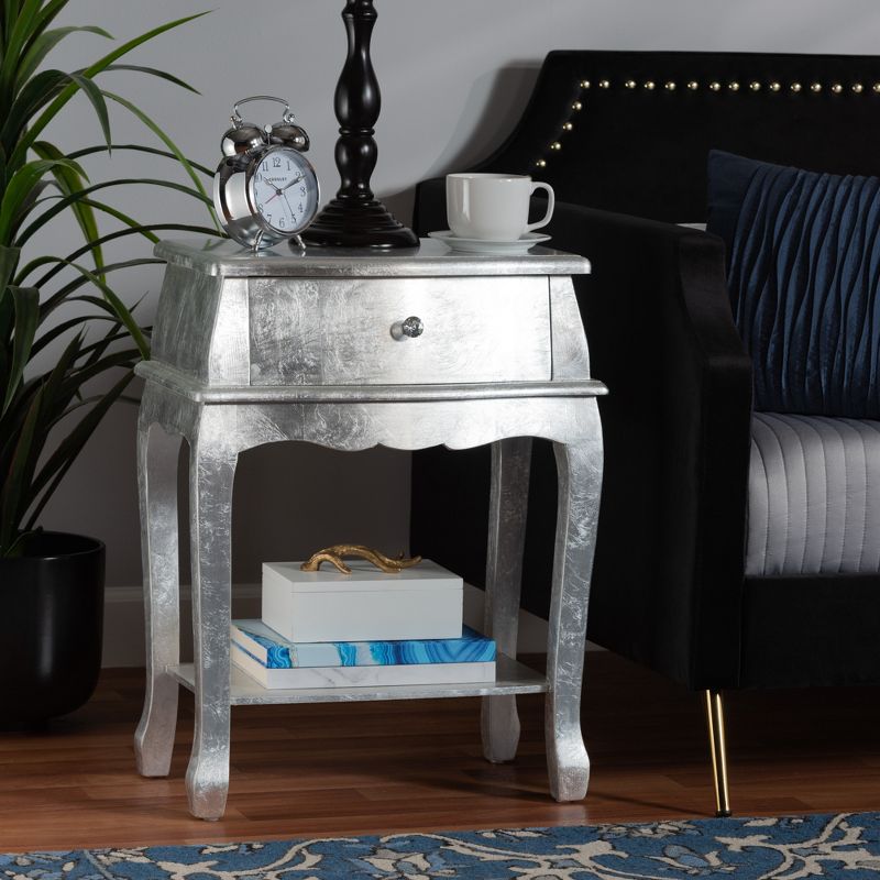 Baxton Studio Harriet Classic and Traditional Silver Finished Wood 1-Drawer End Table, 1 of 10