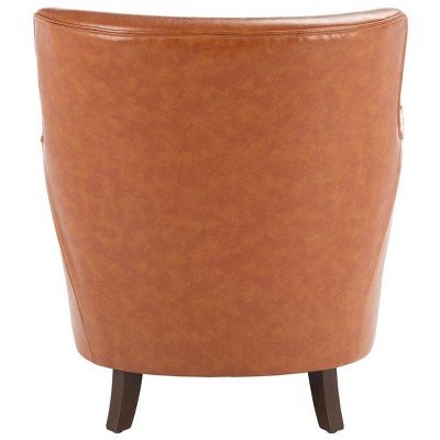Cognac Faux Leather Flared Arm Accent Chair with Walnut Legs