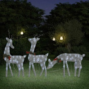 vidaXL Christmas Reindeer Family 106.3"x2.8"x35.4" Silver Cold White Mesh - 1 of 4