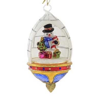 Huras 7.25" Snowman In Igloo Dome Ornament Candy Cane Frosty  -  Tree Ornaments